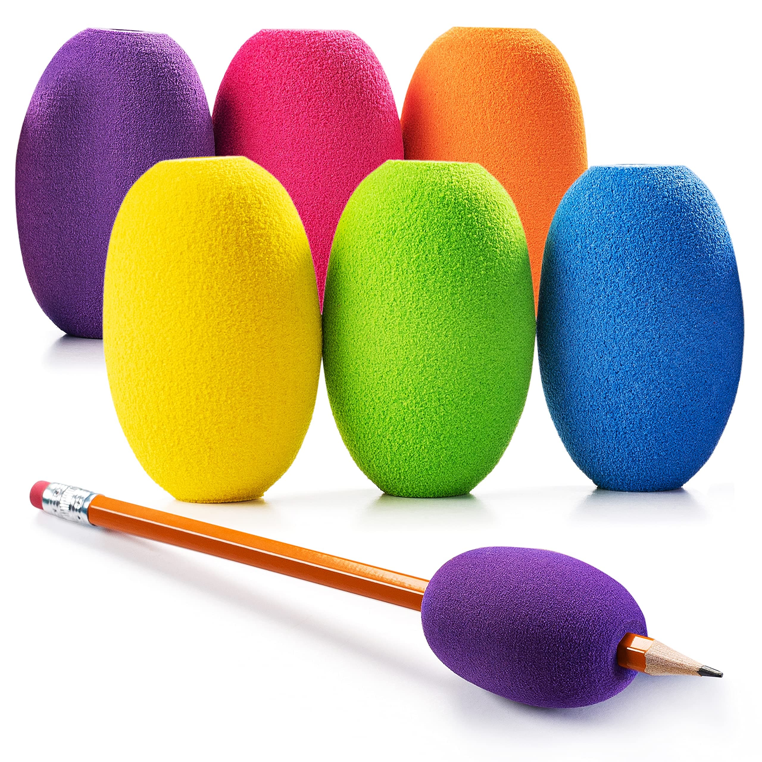 Egg Pen-Pencil Grips for Kids and Adults Colorful, Cushioned Holders for Handwriting, Drawing, Coloring - Ergonomic Right or Left-Handed Use - Reusable (6-Pack)