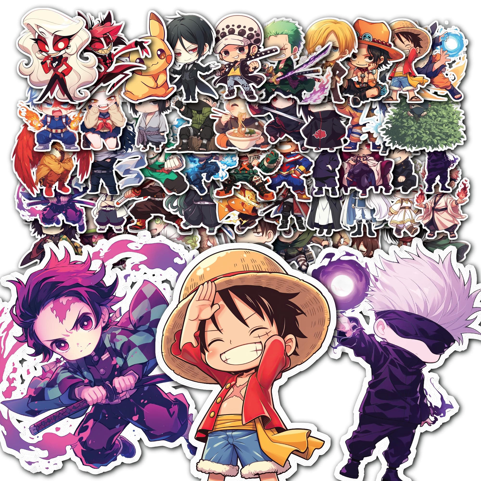 Evercio 50 Pcs Anime Stickers Mixed Pack Trendy Various Manga Stickers Vinyl Decals for Water Bottle Kindle EBook Laptop Phone Notebook Gift for Anime Lover Kids Teens Adults Unique Designs