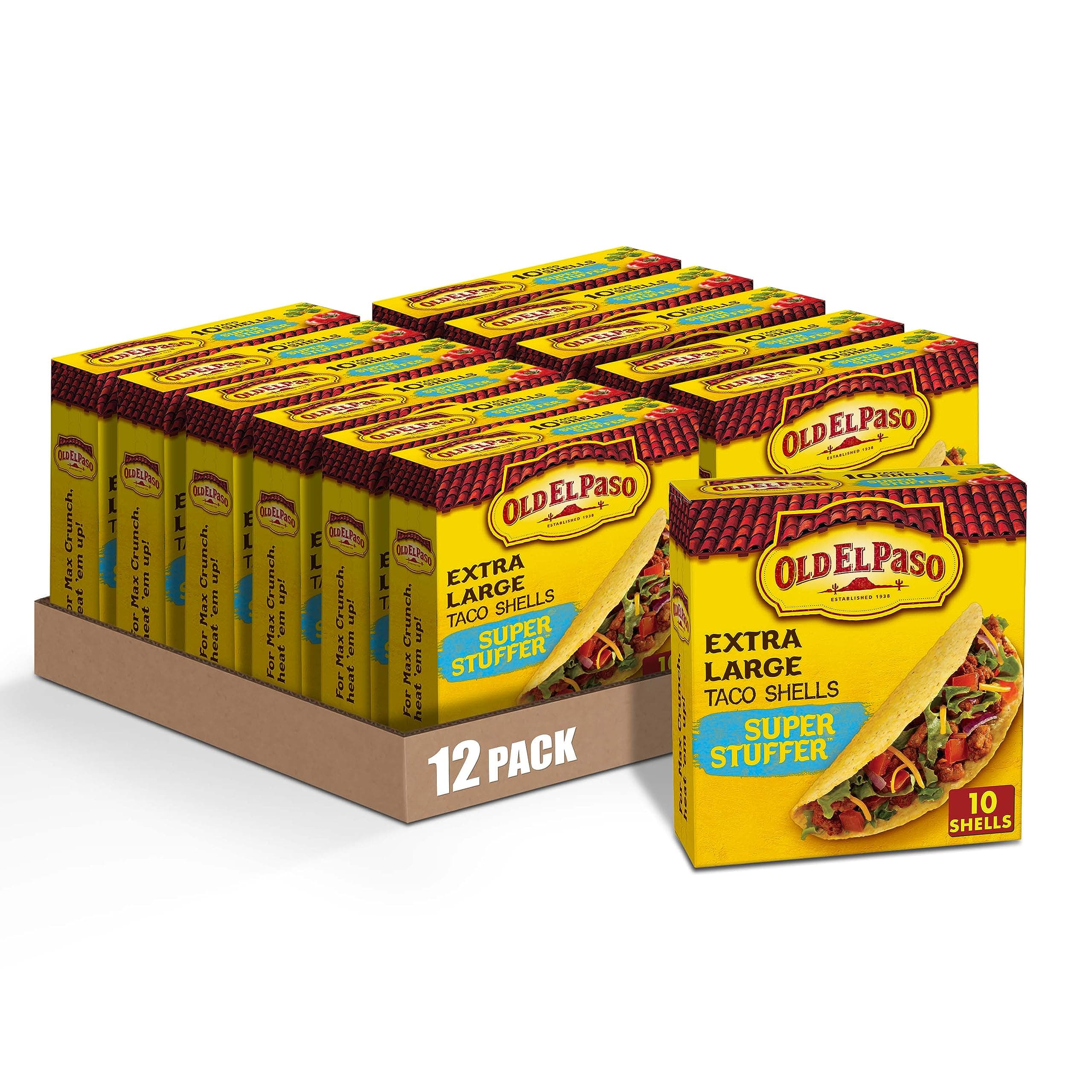 Old El Paso Extra Large Super Stuffer Taco Shells, Meal Prep, 10 Ct, 6.6 oz (Pack of 12)