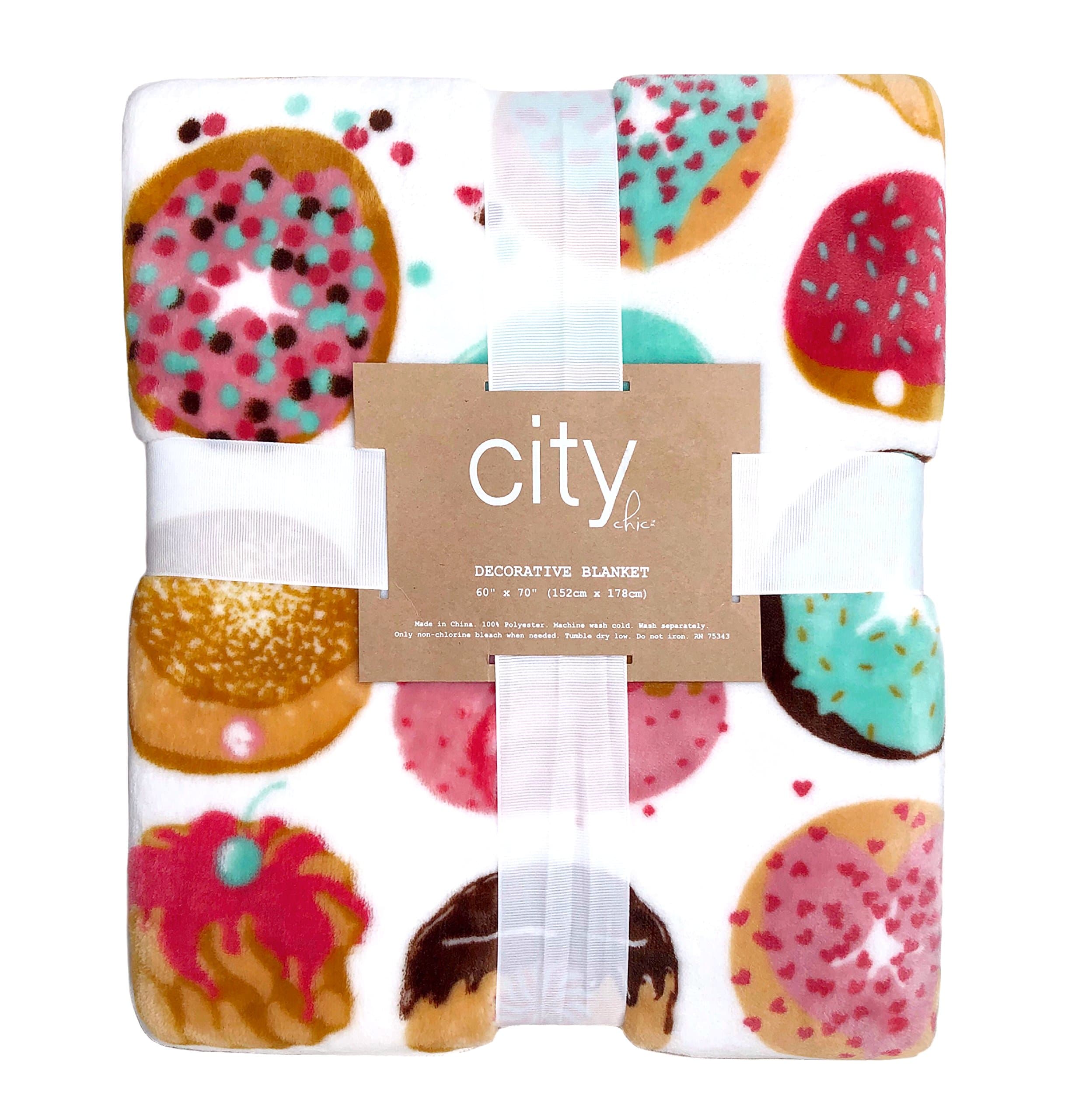 City Chic Donuts Soft Plush Throw Blanket, 60" x 70" multicolor