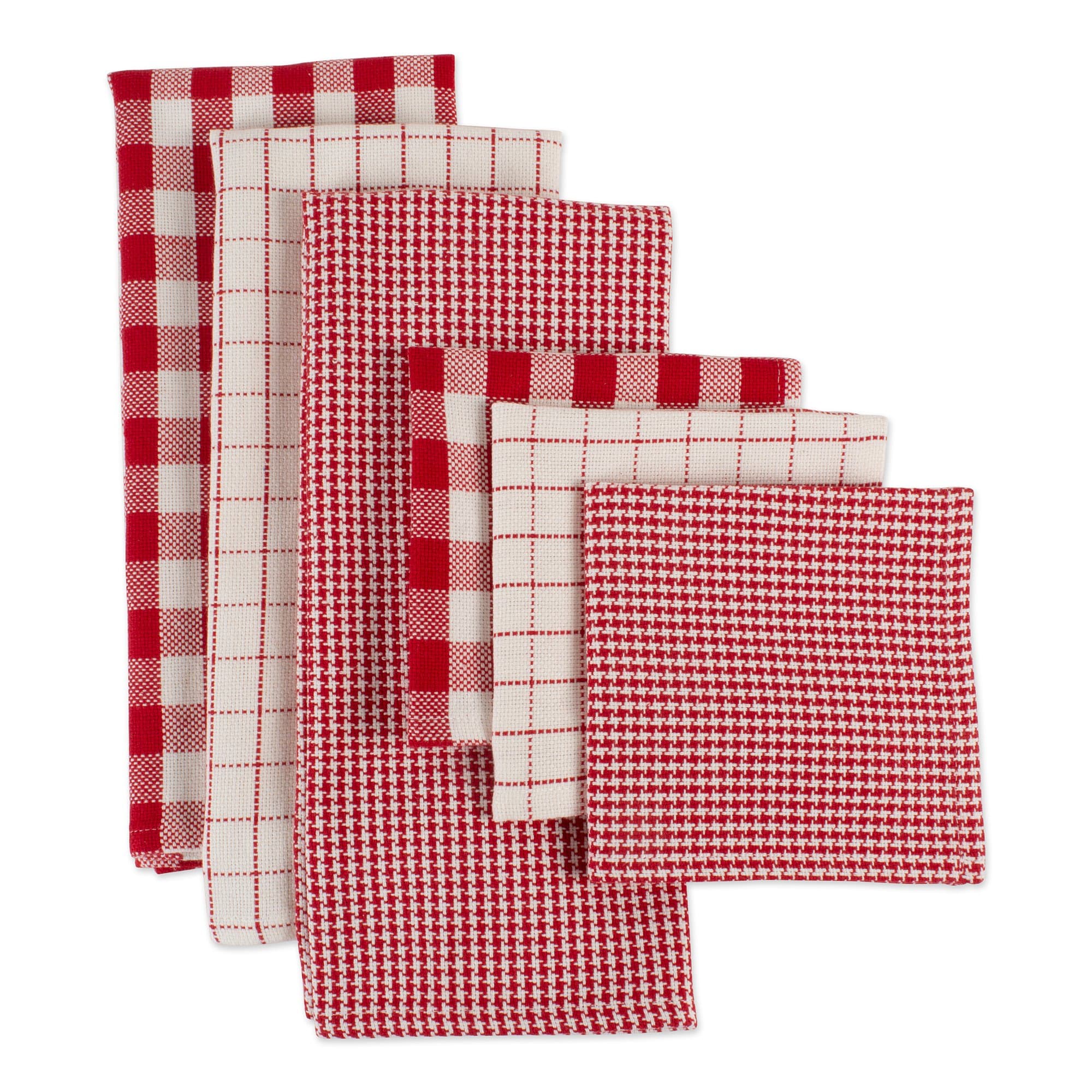Heavy Duty Kitchen Towels Collection Long Lasting Quality, Cotton Dish Towel, 18x28; Dish Cloth, 13x13, Holiday Red Checks, 6 Piece