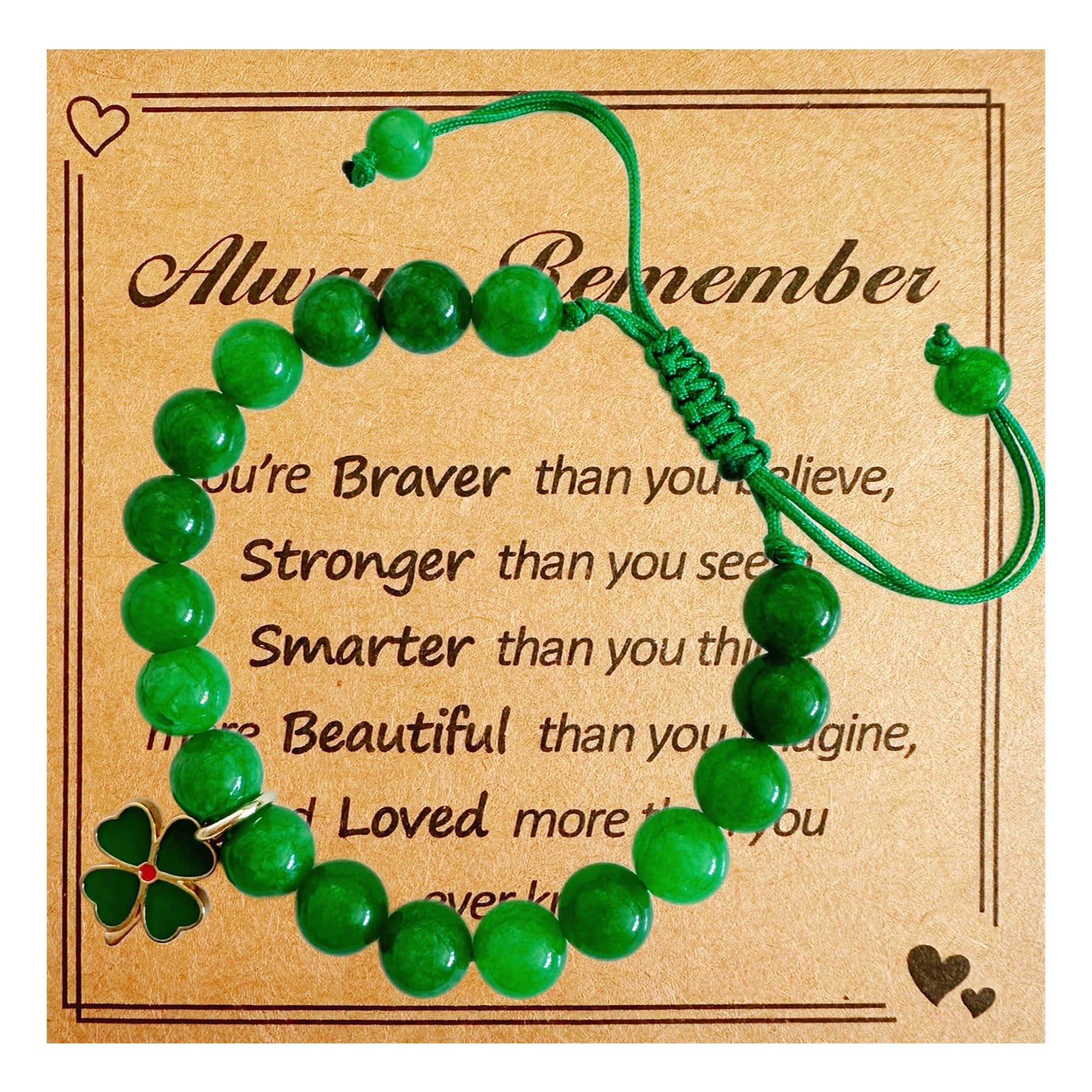 Green Nature Stone Clove Bracelet Four-Leaf Clover Female Heart Charm Clover Peacock Bracelet Lucky Bracelet Trendy Gift for Women
