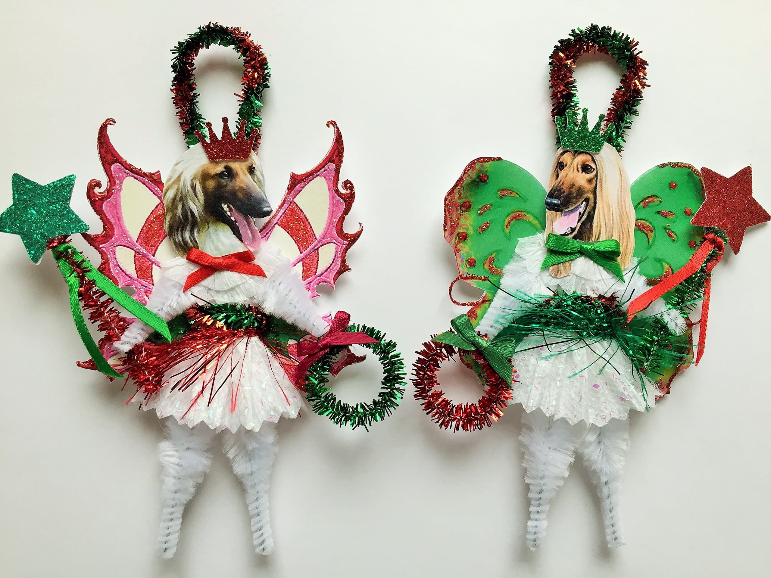 Afghan Hound Christmas FAIRY ornaments holiday DOG ornaments vintage style chenille ORNAMENTS set of 2