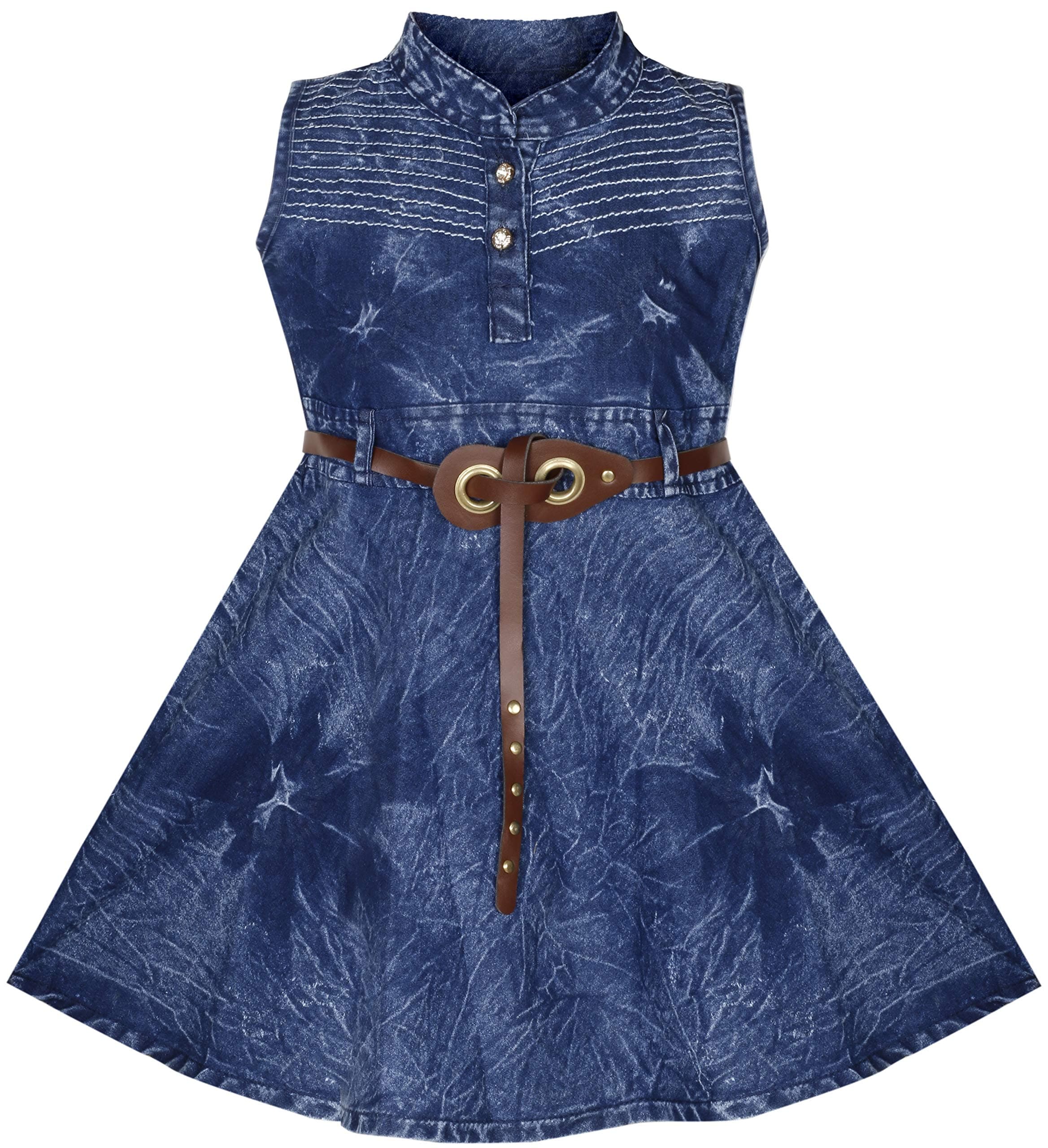 BENKILS Baby Girls Fit and Flare Birthday Sleeve Less Denim Frock