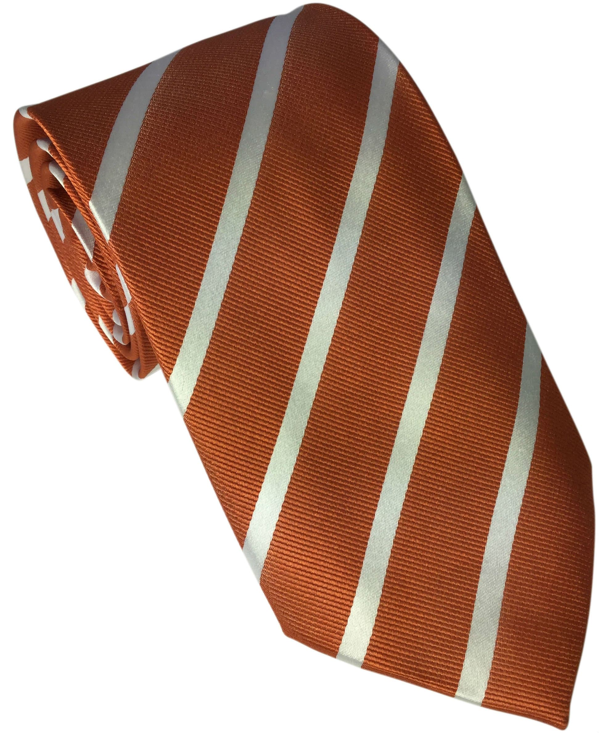 Oliver Bainbridge Burnt Orange Silk Tie with White Stripes