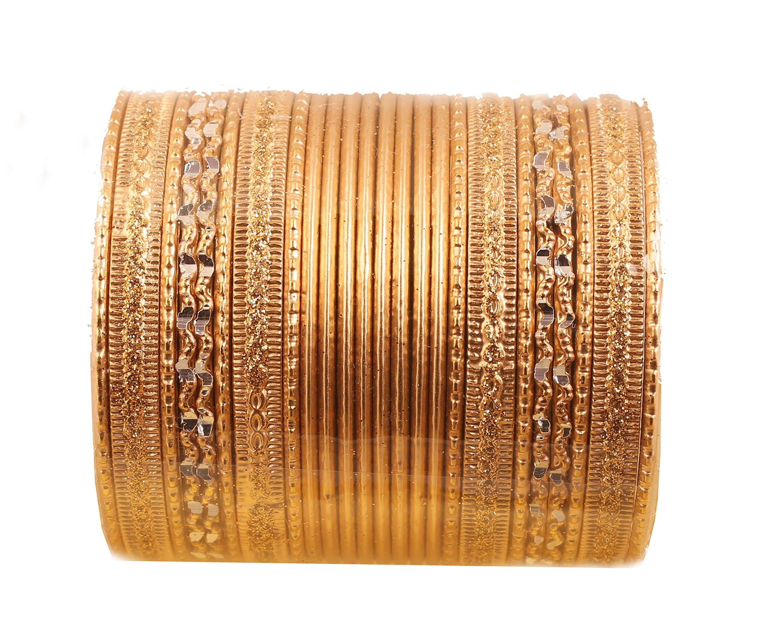 Indian Metal Bangles for Women Gold Alloy Bracelets desi 2 Dozen Bangle Collection Bollywood Women's Jewelry Set Multi Stacking Wide Chunky Textured Golden Set of 24 in Gold or White Tone