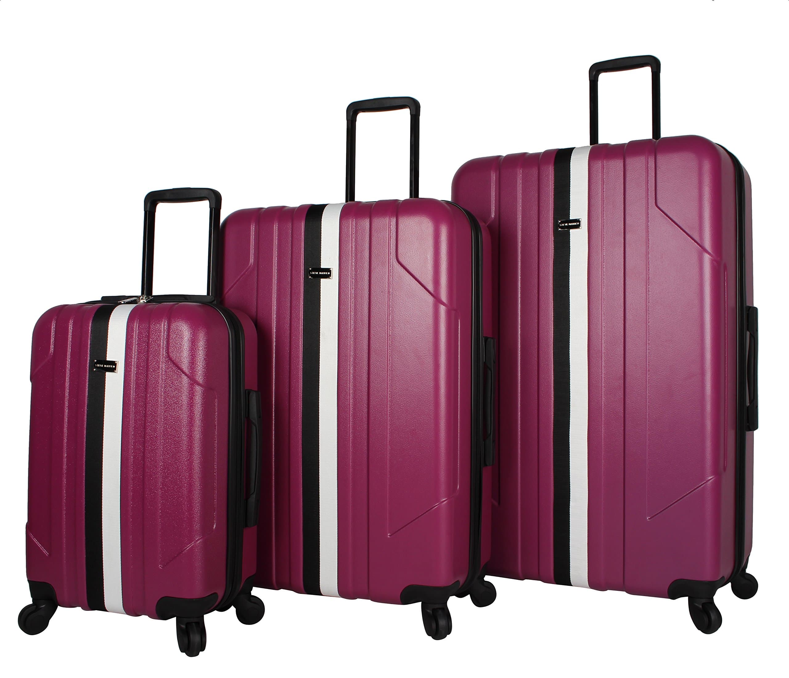 Steve Madden B-Stripe Luggage Sets 3 Piece Hardside Suitcase With Spinner Wheels (B-Stripe Raspberry)