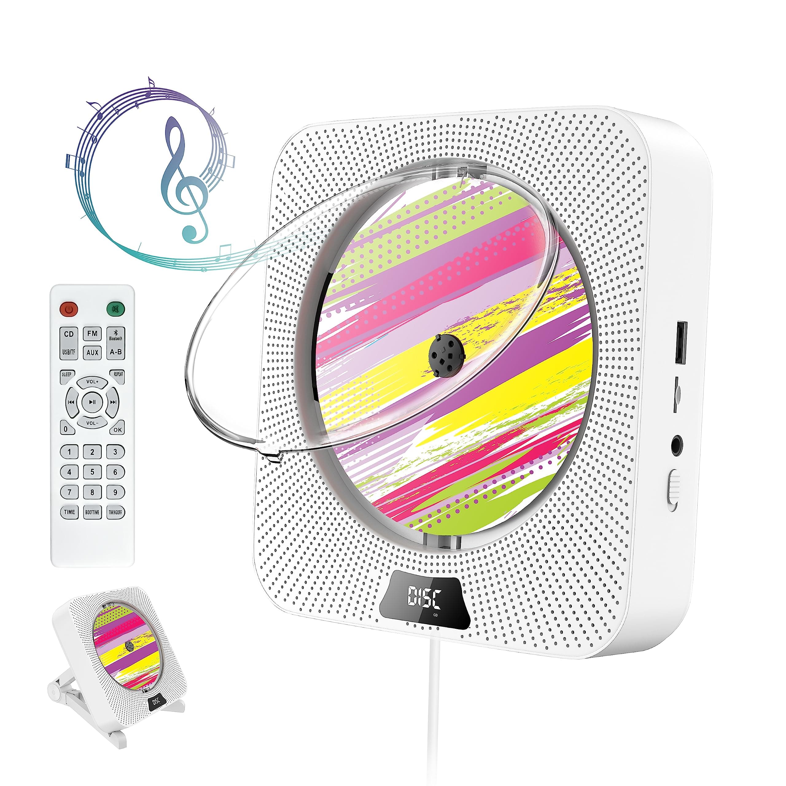 - Portable CD Player with Bluetooth, Wall Mountable CD Player with Dust Cover,FM Radio,Built-in Speakers,USB Port,AUX Input,LCD Display