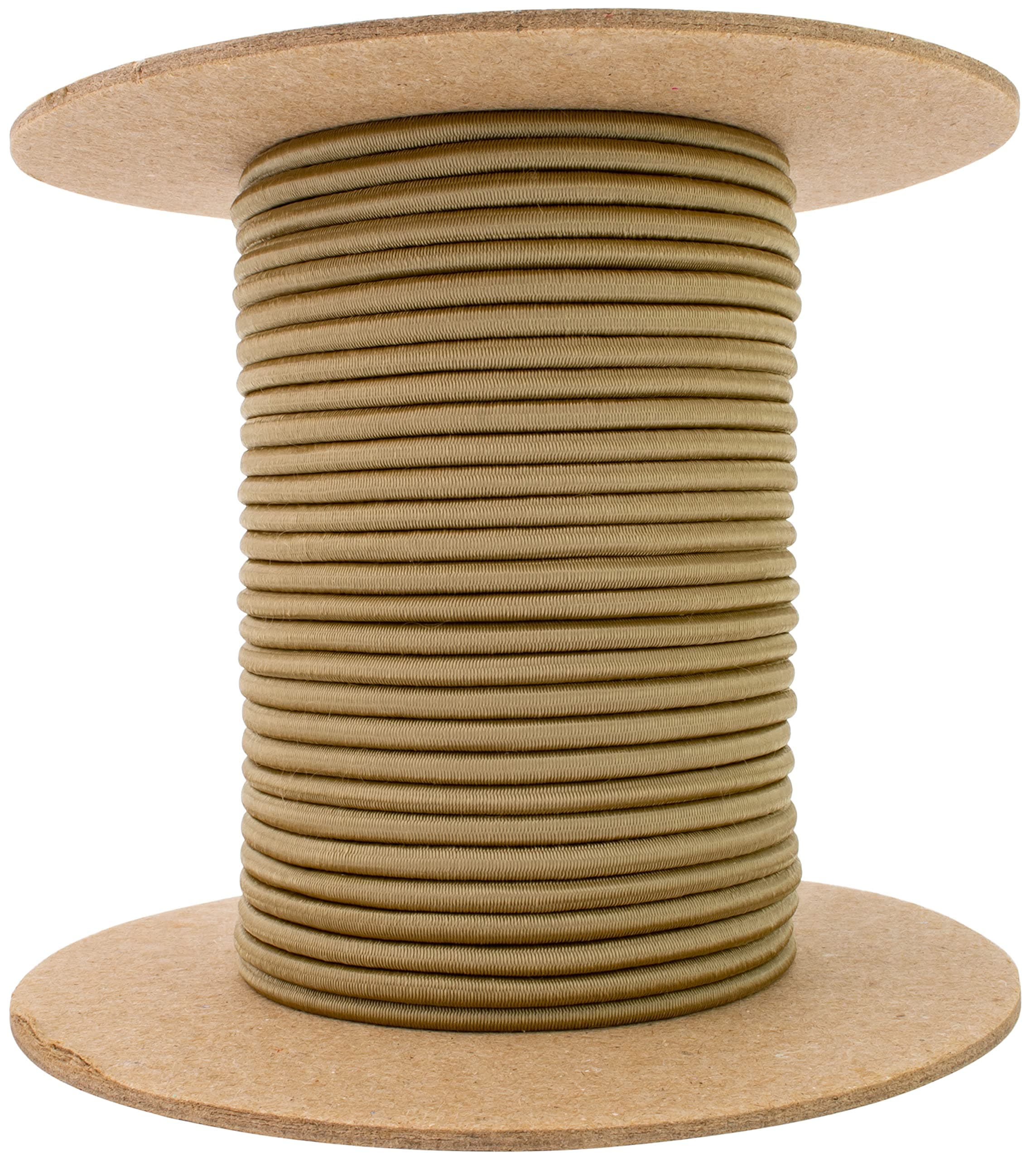 TOUGH-GRID Shock Cord - 100% Stretch! Great for Emergency Supply, Hiking, and Crafts - 100% Nylon Sheath Grizzly (Coyote) Brown - 100Ft., 1/8" Diameter