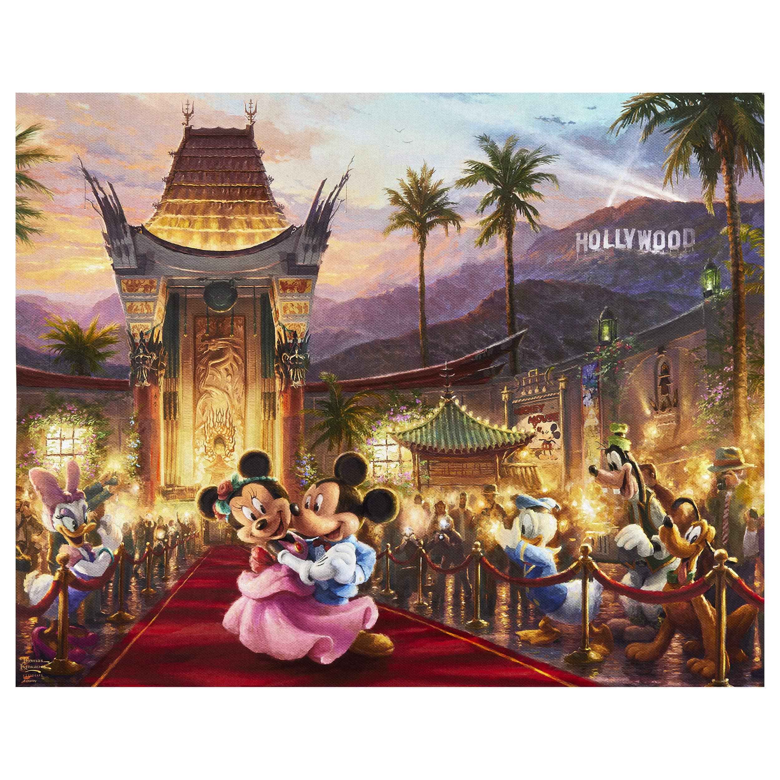 Thomas Kinkade's Digital Disney Dreams Mickey And Minnie In Hollywood 36" Panel Multi, Fabric by the Yard