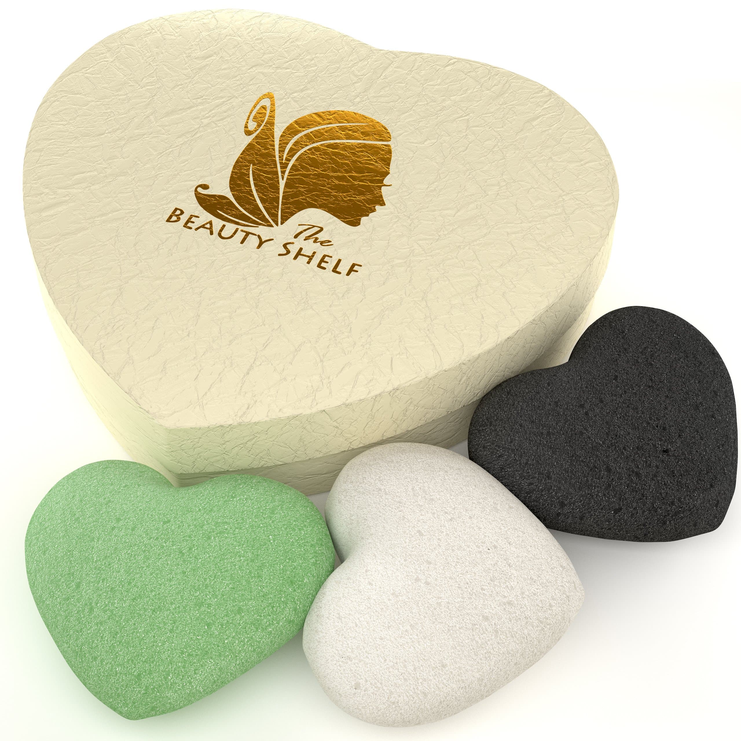 Konjac Sponge (3 Pack) Charcoal, Green Tea & Natural White Facial Cleansing & Exfoliating Beauty Sponges