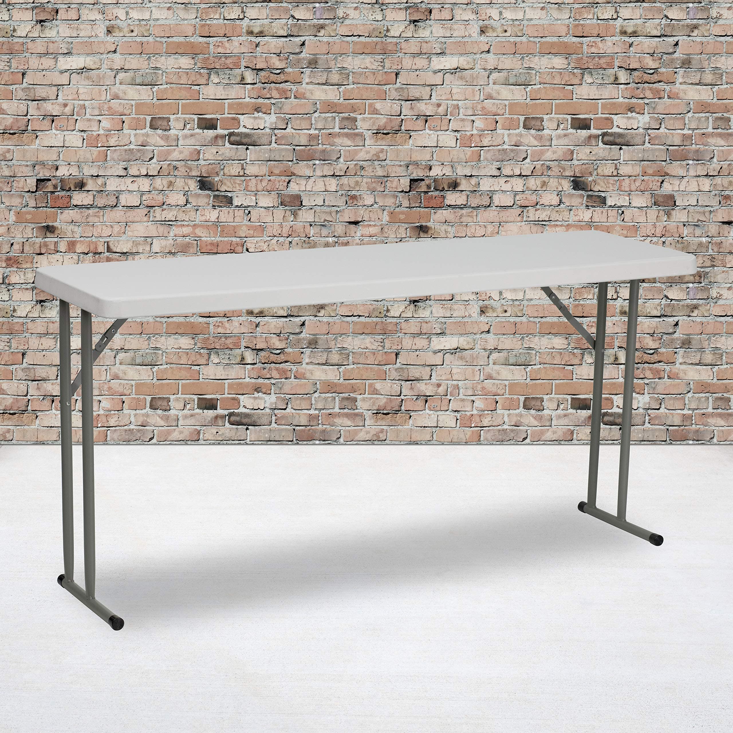 EMMA + OLIVER 5' Rectangular Plastic Folding Table, Long Plastic Foldable Table for Residential Indoor/Outdoor Events, White | Folding, Training/Seminar