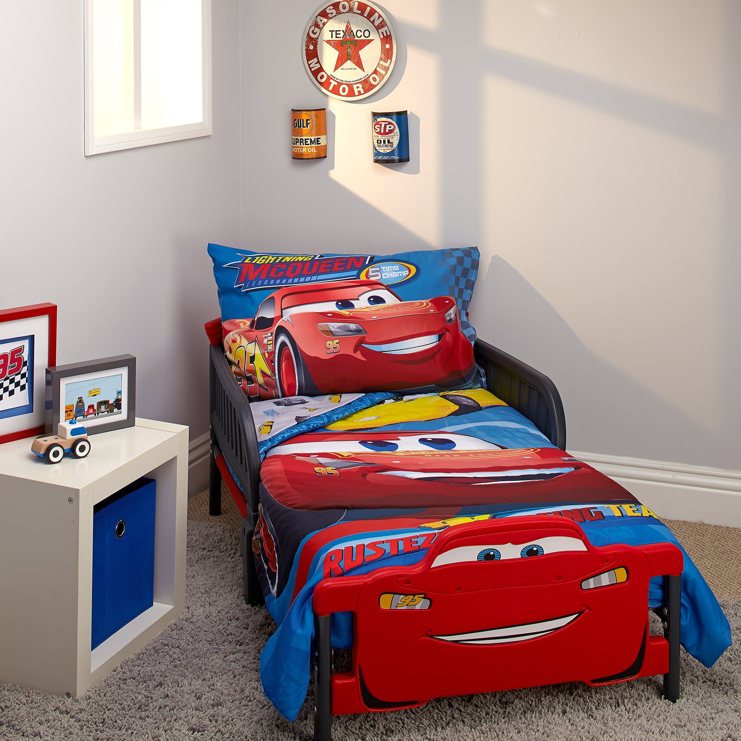 Cars Rusteze Racing Team 4 Piece Toddler Bedding Set, Blue/Red/Yellow/White
