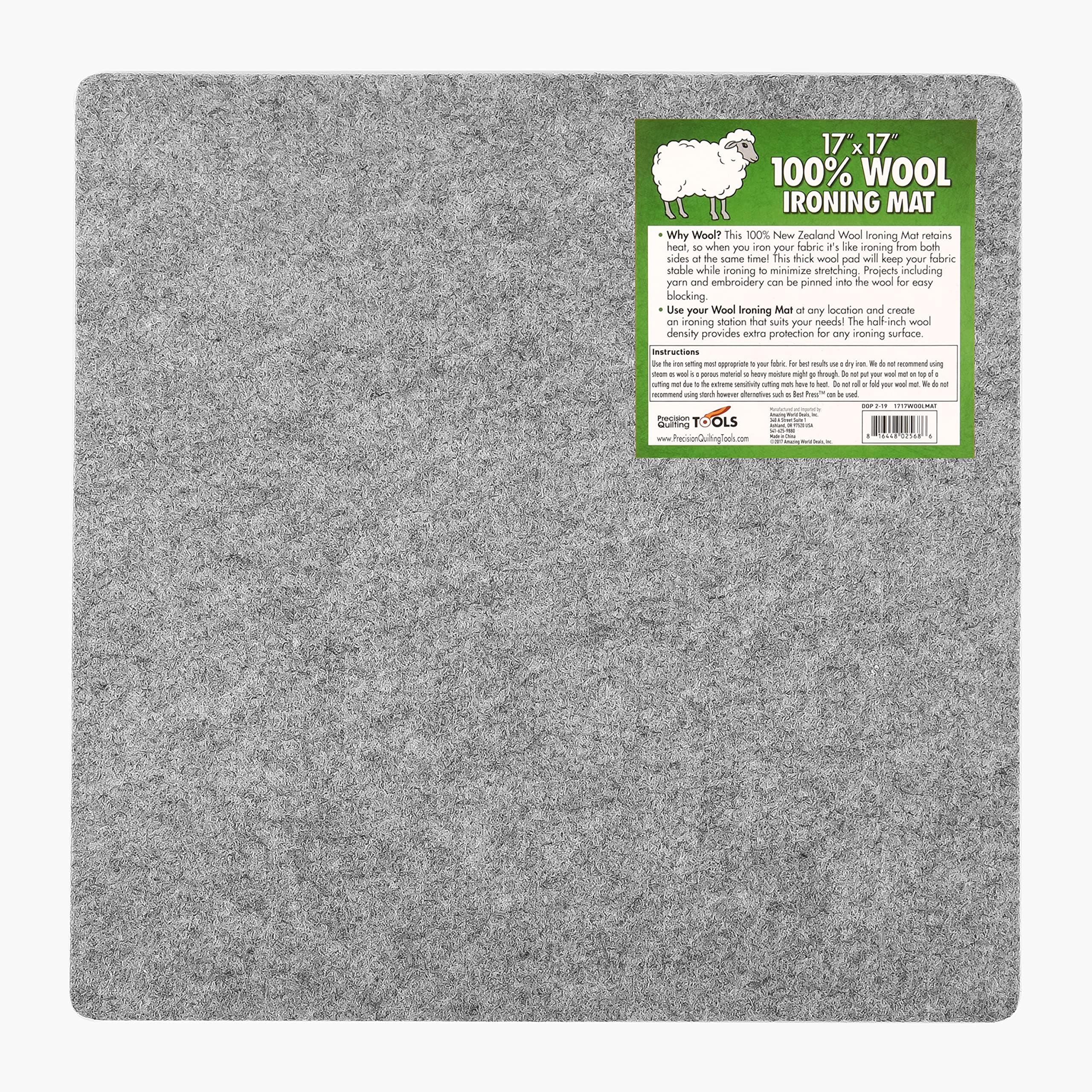 Precision Quilting Tools 17" x 17" Wool Ironing Mat for Quilting - 100% New Zealand Wool Pressing Pad, Ironing Station Which Retains Heat - Great for Quilting and Sewing Notions