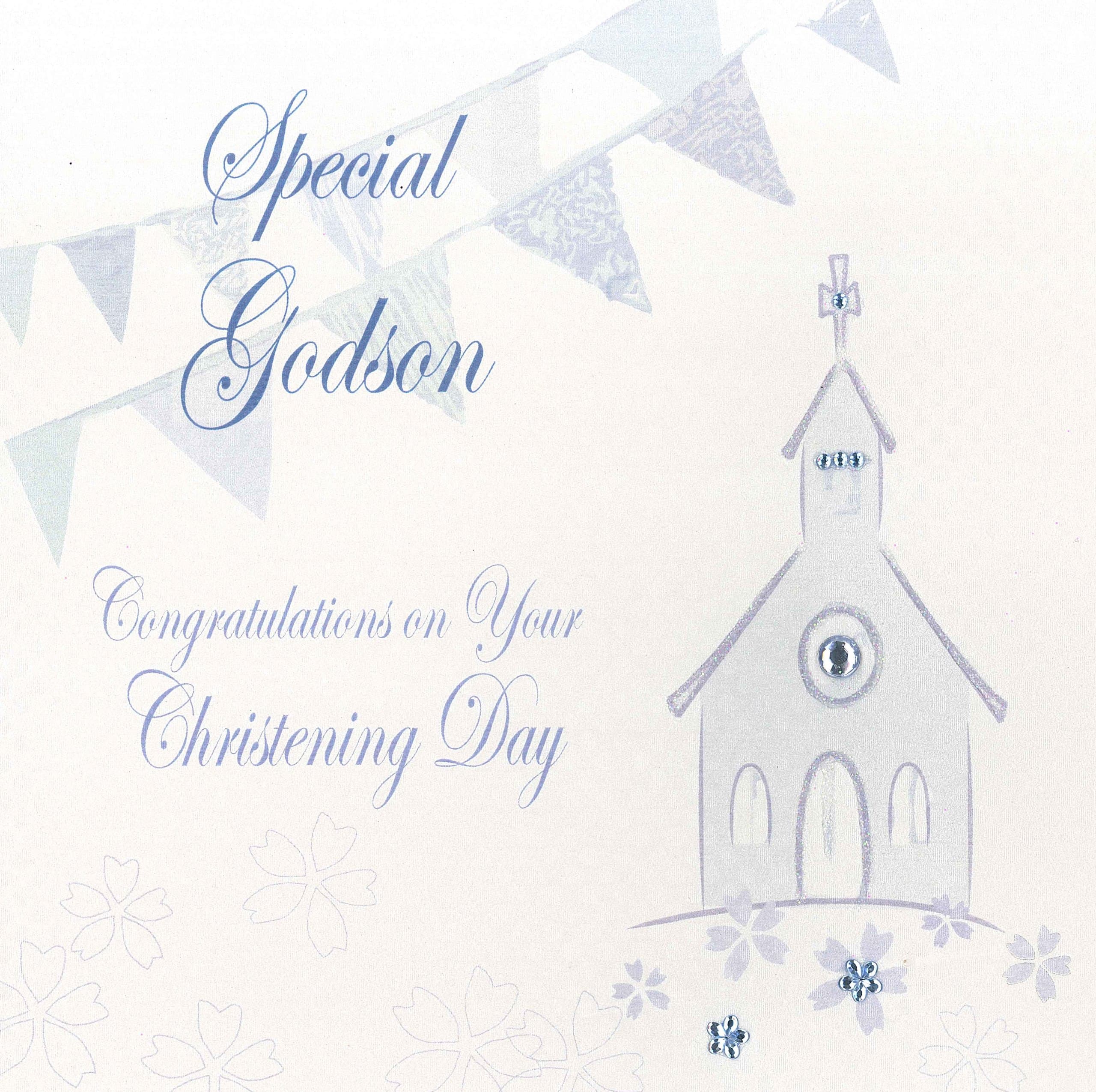 white cotton cards Special Godson Congratulations On Your Christening Day Handmade Card, Blue, PD60