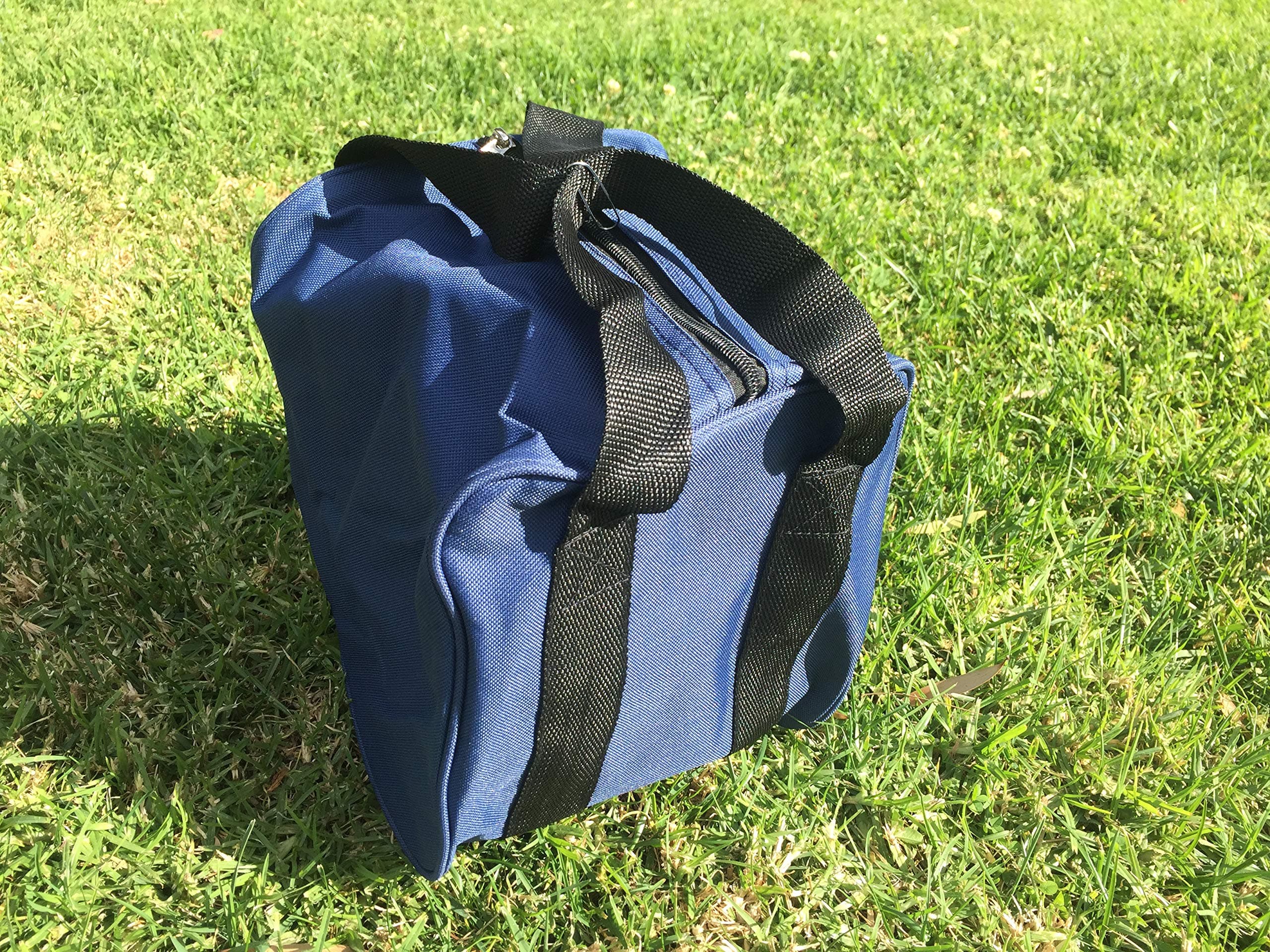 BuyBocceBalls Listing -Premium Heavy Duty Nylon Bocce Bag - Blue with Black Handles (Fits Eight 110mm Bocce Balls or Smaller)
