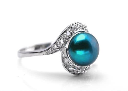 Accessories Of Envy Lucious-Toned Peacock Green Pearl CZ Sterling Silver Ring 5 (J1/2 To K)