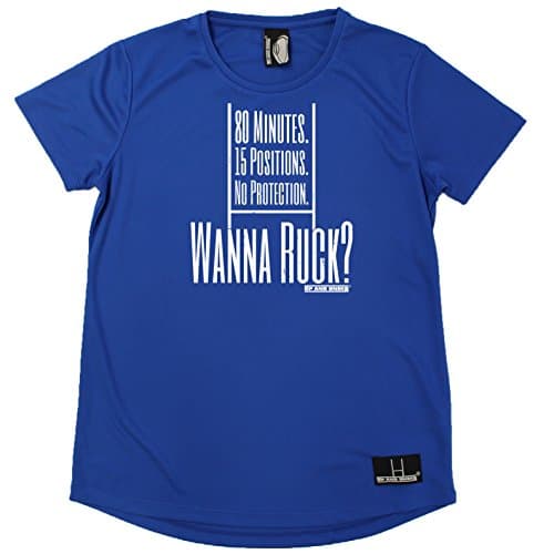 Women's Up and Under - Wanna Ruck - Premium Dry Fit Breathable Sports Round Neck T-Shirt - Rugby Tee Top rugga Union t Shirt Team Kit Fashion Clothing accessories