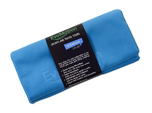 EvoMotion Premium Microfiber Travel & Sports Towel with Hang Loop - Compact, Quick Dry, Super Absorbent Lightweight - Best for Camping Bath Hair Yoga Gym Golf Workout, Medium, Ocean Blue