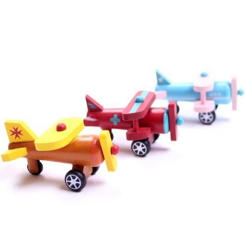 Honeysuck 12pcs Children Learning Education Wooden Aircraft Plane Model Mini Car Toys