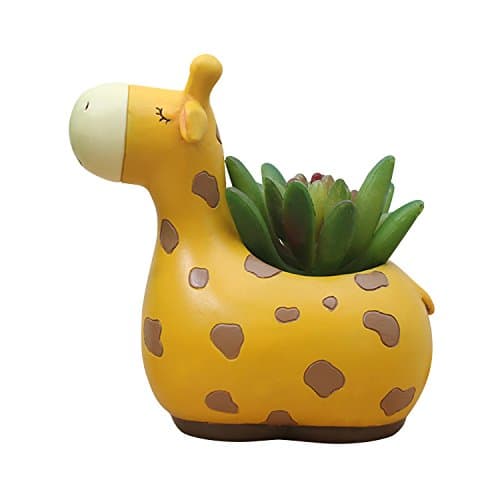 Gift For Her - Cute Plant Pots Flower Vase for Planters Herb - A Garden Ornaments/Decoration - With Small Yellow Wagging Tail Animal Welsh Corgi Pembroke style On Office Desk Home Livingroom Indoor (Giraffe)