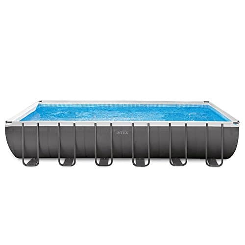 Intex 24ft x 12ft x 52 inches Rectangular Swimming Pool Ultra Frame Design with Sand Filter Pump, Salt Water System, Safety Ladder, Ground Cloth, Deluxe Pool Maintenance Kit, Volleyball Set and Pool Cover 2018 Model with factory fitted UK 3 pin plug