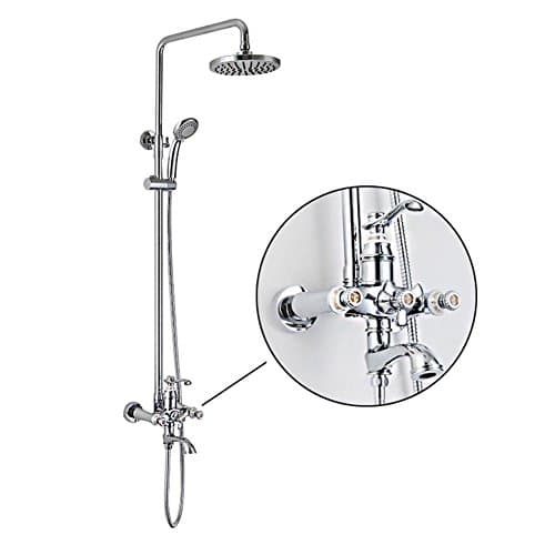 Copper Bathroom Shower Set Wall-in Mounted Mixer Rainfall Shower Head System with Handheld and Tap Faucet, Chromed