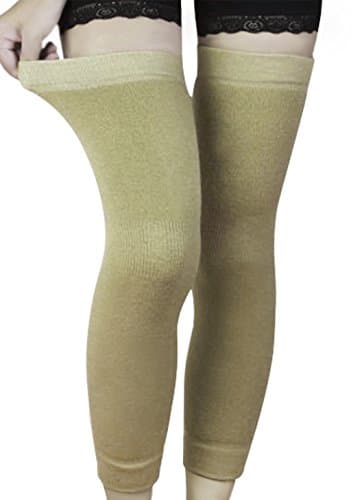 1 Pair Plain Medical Grade Over Knee Sleeve Long and Non Slip Leg Compression Sleeves Soft Warm Knee Thigh Shin Calf Brace Support Leg Warmer for Women Men Arthritis 40cm Long, Skin Colour