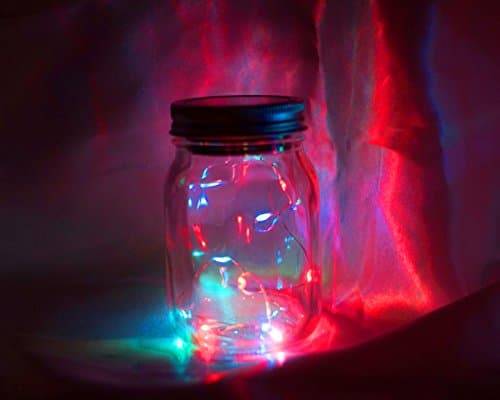 Moonlight Jar - Solar Fairy Light Jar - Flashing Rainbow Lights with Organza Ribbon and Wooden Moon Tag