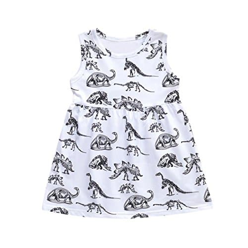 Hukz Girls Cartoon Dresses Baby Kids Dinosaur Print Sun Dress Casual Summer Sleeveless Outfits (110)