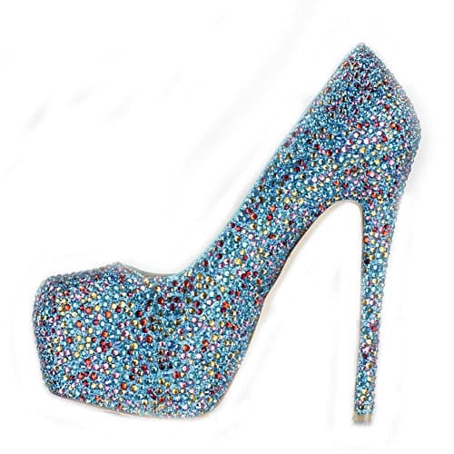 Crystal Shoes Women Thin High Heels Handmade Leather Wedding Party Nightclub Evening Pumps Bride Bridesmaids Blue Diamond Sandals . Blue . 34
