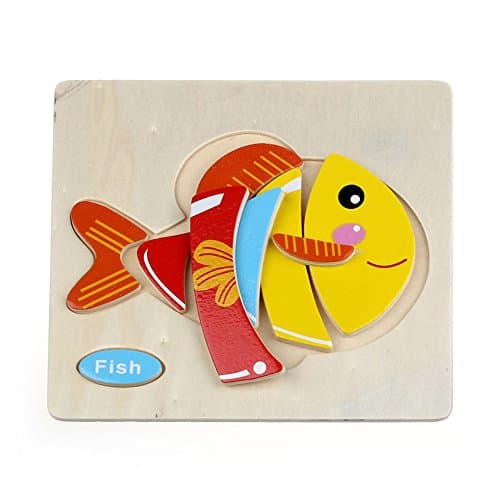 Zolimx Kids Toys Jigsaw Animal Wooden Kids Children Early Learning Puzzles Training Toys (Fish)
