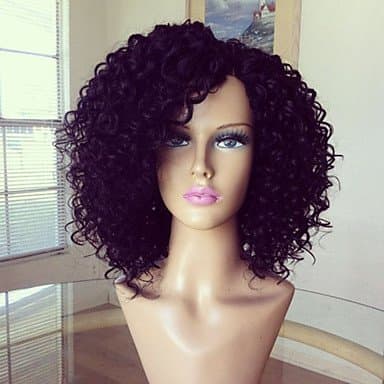 OSY Glueless Full Lace Wig 100% Brazilian Human Hair Wig Kinky Curly 8-16inch Natural Color Virgin Hair , 14 inch , large