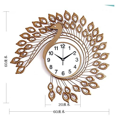Pingofm Wall clock Bronze Peacock creative clock table living room decorative clocks, 20 inch