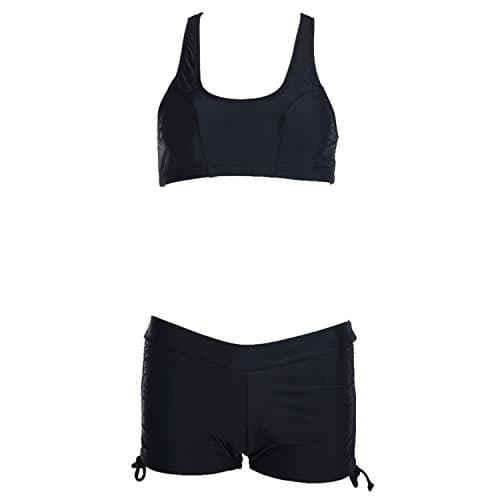 Ygosoon Women Bikini Set Push-up Padded Swimwear Bandage Boxer Shorts Mid Waist Swimsuit Bikinis Summer Beach Swim Suit Sports Bra Black M