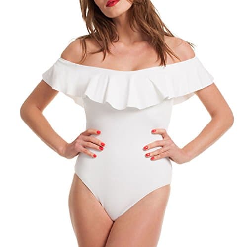 SDolphin Women's Off Shoulder With Ruffle Bodysuit Leotards Rompers Jumpsuits White M