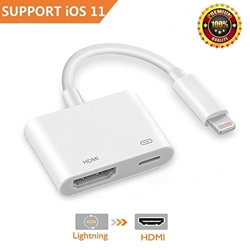 Lightning to HDMI Adapter, Lightning Digital AV Adapter with Lightning Charging Port, for 1080P HD TV/Displayer/Monitor/Projector for iPhone, iPad and iPod, Supporting iOS 11(white)