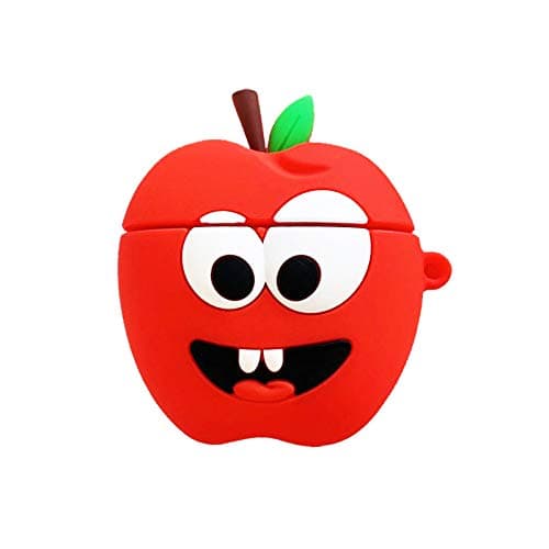 Ultra Thick Soft Silicone Red Apple Face Shaped Case for Apple Airpods 1 2 Wiresless Earbuds 3D Cartoon Protective Hot Cute Lovely Full Protection Design Girls Boys