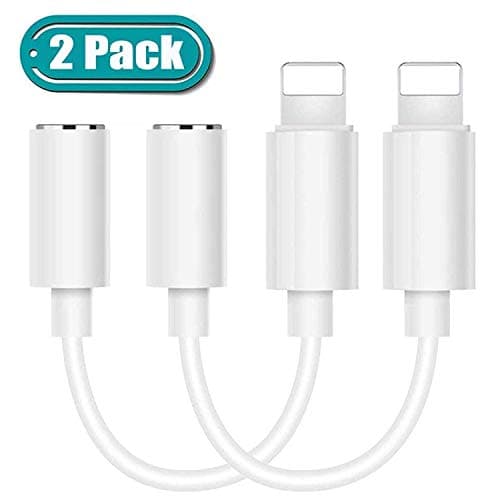 【2 Pack】 Lightning to 3.5 mm Headphone Jack Adapter for iPhone 7/8/plus/X/XS Dongle Lightning to Headphone Cable for iPhone Splitter AUX 3.5mm Audio Jack Headphone Cable Earbud Adapter Support iOS 12