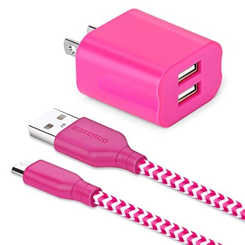Boxeroo Home and Travel Wall Charger with 6-Foot Micro USB Charge Sync Cable (Compatible with Samsung, HTC, Sony, Moto , LG, Blackberry, Windows and Android Phones Tablets) -(Rose)