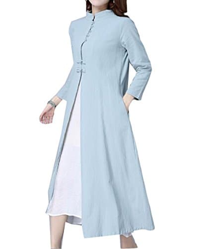 Sweetly Women's Long Sleeve Linen Cotton Fitted China Wedding Dress Light Green M