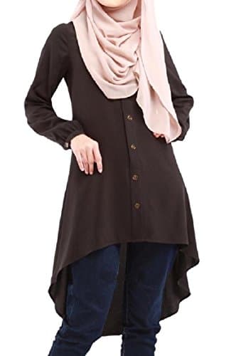 SportsX Womens Oversized Pure Color Islamic Muslim Mid Long Shirt Top