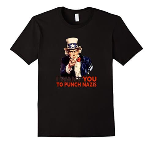 Men's I Want You To Punch Nazis Graphic Tee Uncle Sam Humor XL Black