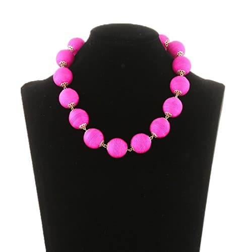 ELEARD Thread Woven Bubble Ball Necklace Statement Bib Oversize Elegant Silk Thread Ball Necklace Fuchsia