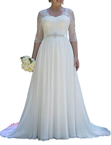 Mulanbridal Women's A-Line Wedding Dress For Bride 2018 Long Lace Bridal Gowns 1/2 Sleeves White 26