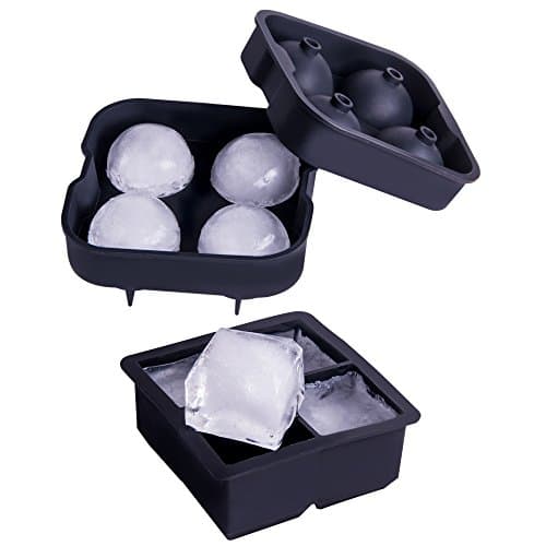 Delish-ICE Large Sphere Ice Molds (2-Piece Set) Flexible, Silicone Freezer Trays | BPA Free, Odorless, Freezer Cubes | Whiskey, Soda, Scotch, Fruit Infused | Includes Recipe eBook
