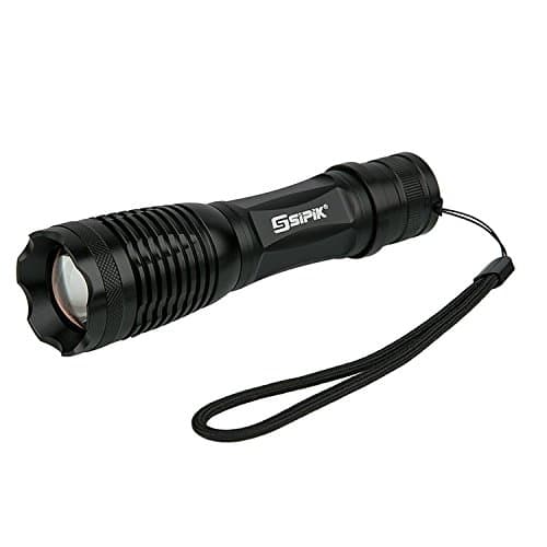 Water Resistant Tactical LED Flashlight - Sipik Super Bright Zoomable Outdoor Camping Torch Cree XML T6 Handheld Light Adjustable Focus for Hunting Hiking Travelling Sports