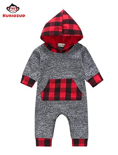 Christmas Baby Boy Clothes Toddler Baby Boy Hoodie Romper Bodysuit Pajama Outfit Plaid