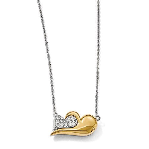 Sterling Silver and 14K Gold Plated Created White Sapphire Heart Necklace - 22 inches