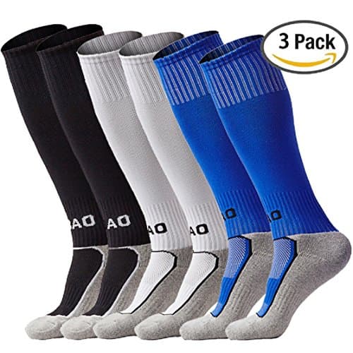 Boys/Girls Outfits Compression Long Sport Knee High Football & Soccer Socks Pack (Kids/Youth Gifts) 3 Pair Black&White&Blue
